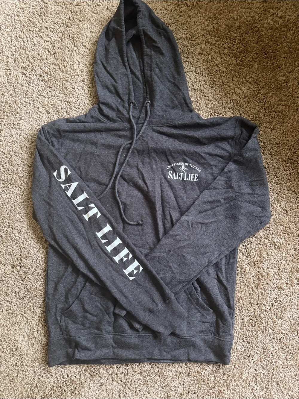 Salt Life Dark Charcoal Hooded Pullover with Sleeve Logo